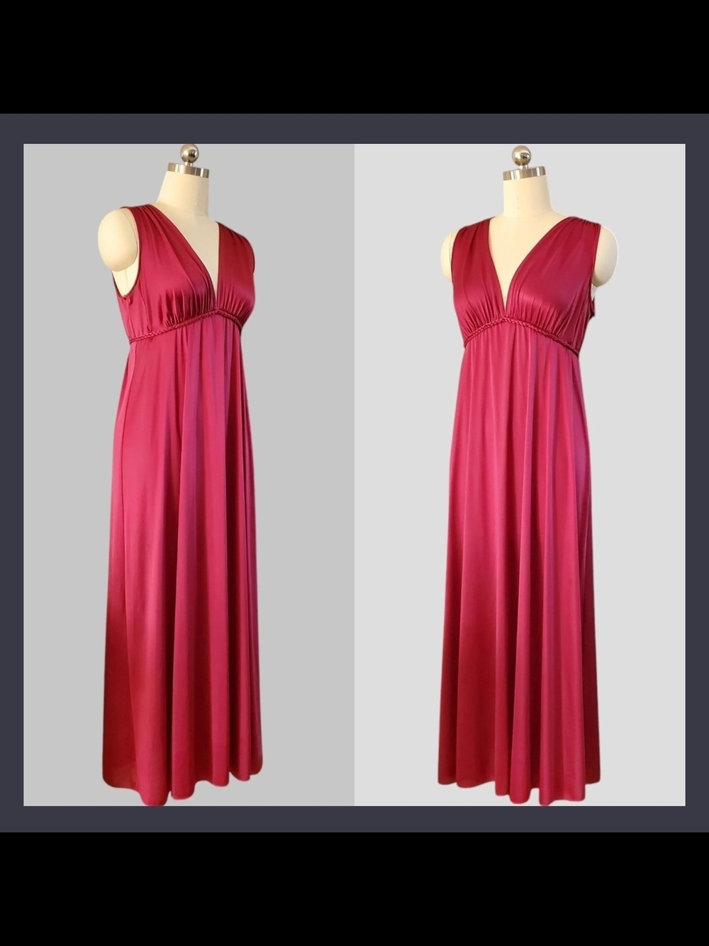Vintage Vanity Fair Fuchsia Nylon Empire-Waist Nightgown Size 34